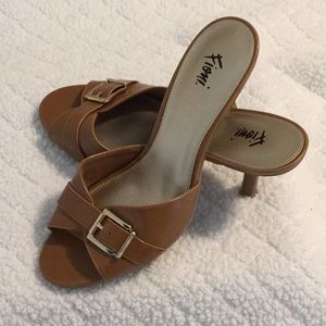 Fioni Cognac Mule 🛍 with Buckle Detail.